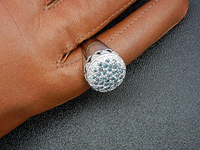 Ring Green White Pave Diamond 10K White Gold LJ