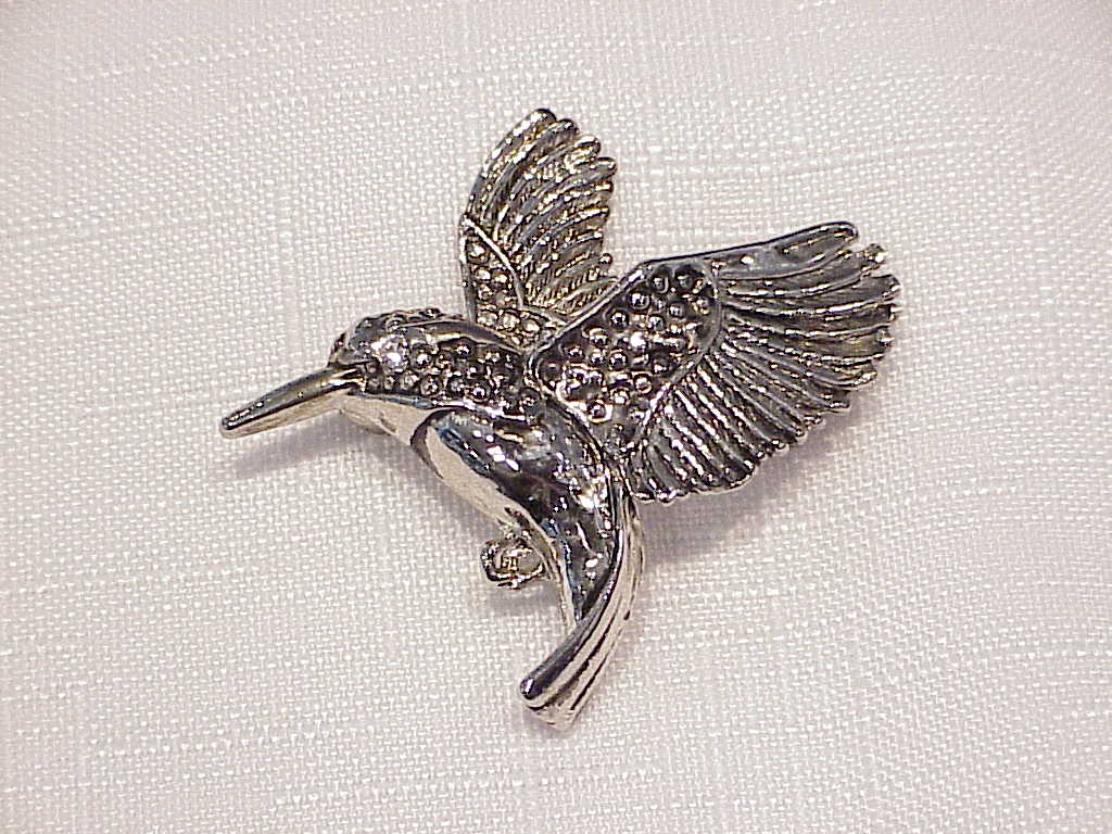 2 Silver Tone Hummingbird Brooches - 1 With Enamel