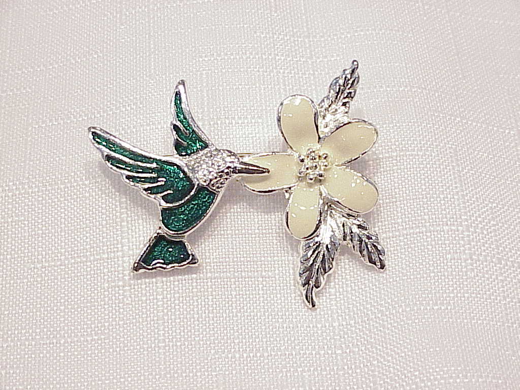 2 Silver Tone Hummingbird Brooches - 1 With Enamel