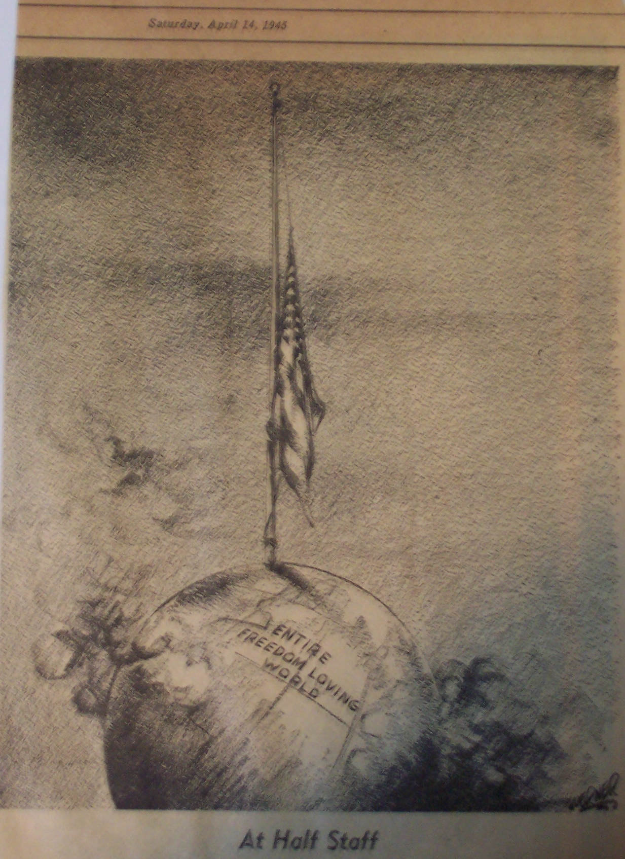 Political Cartoon - April 14, 1945 The World Mourns