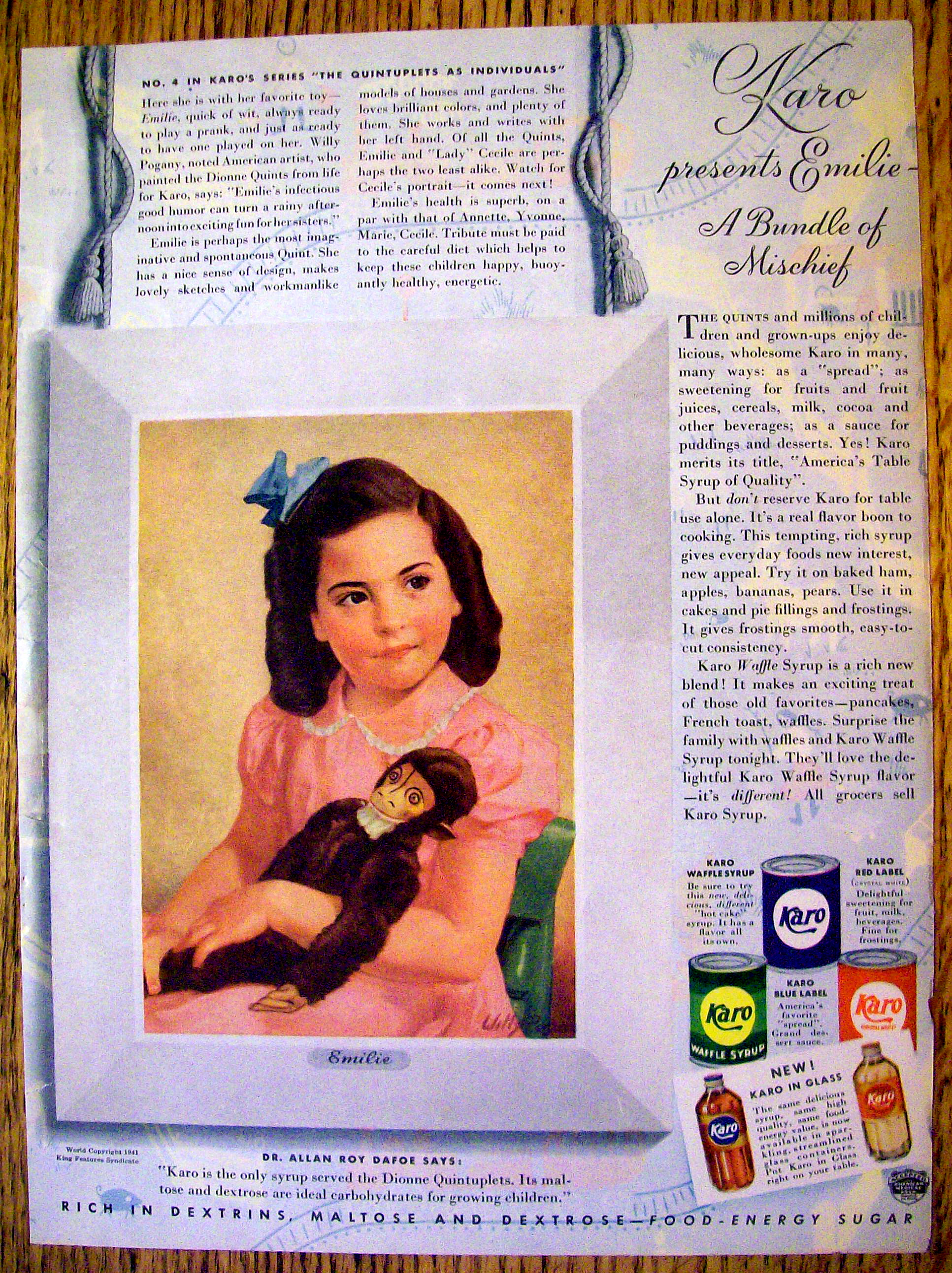 1941 Karo Syrup with Emilie Dionne (The Quints)
