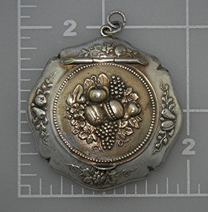 Compact Silver Gilt Rouge Pill Mirror Pendant USA