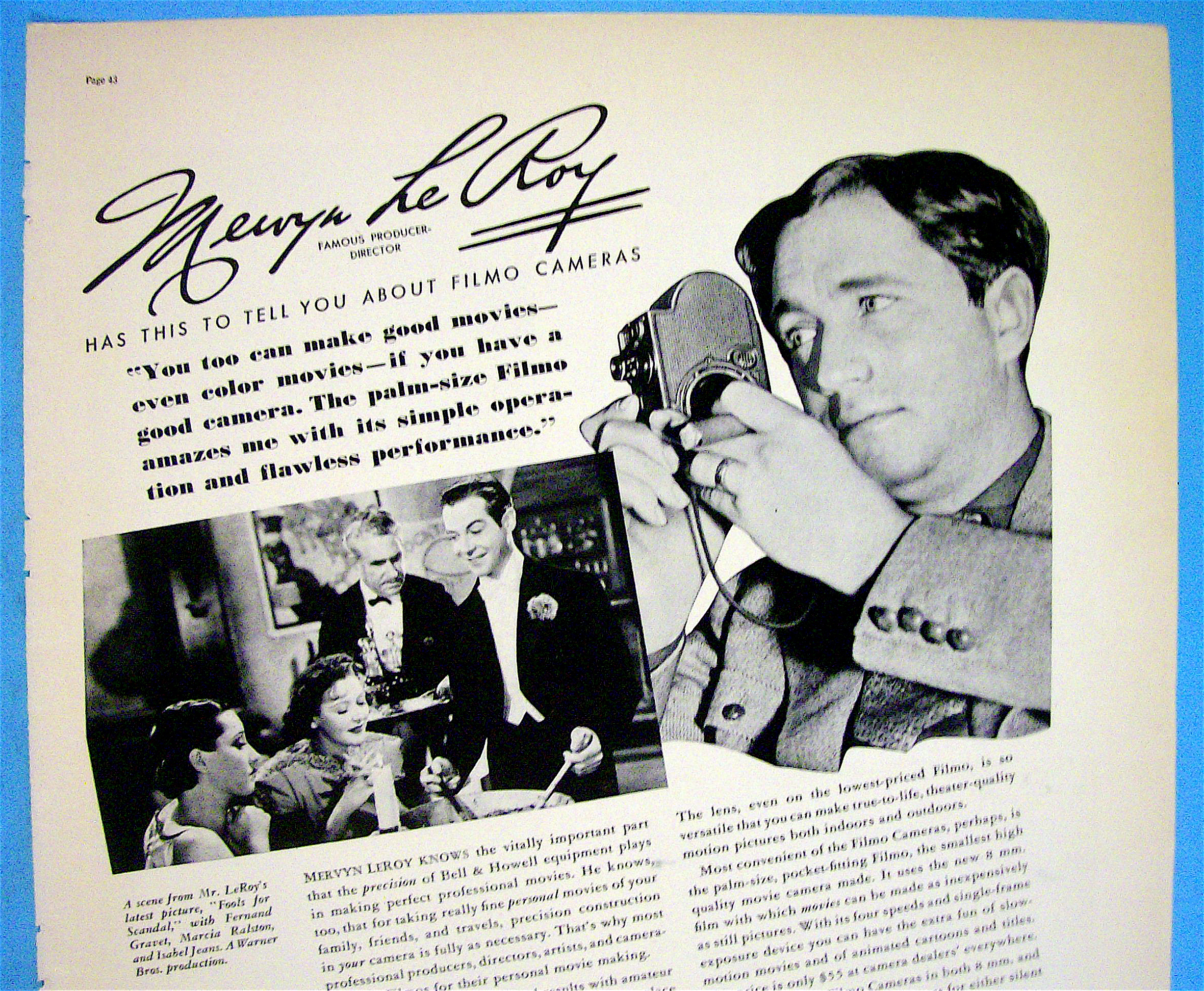 1938 Bell & Howell Filmo Camera with Mervyn Le Roy