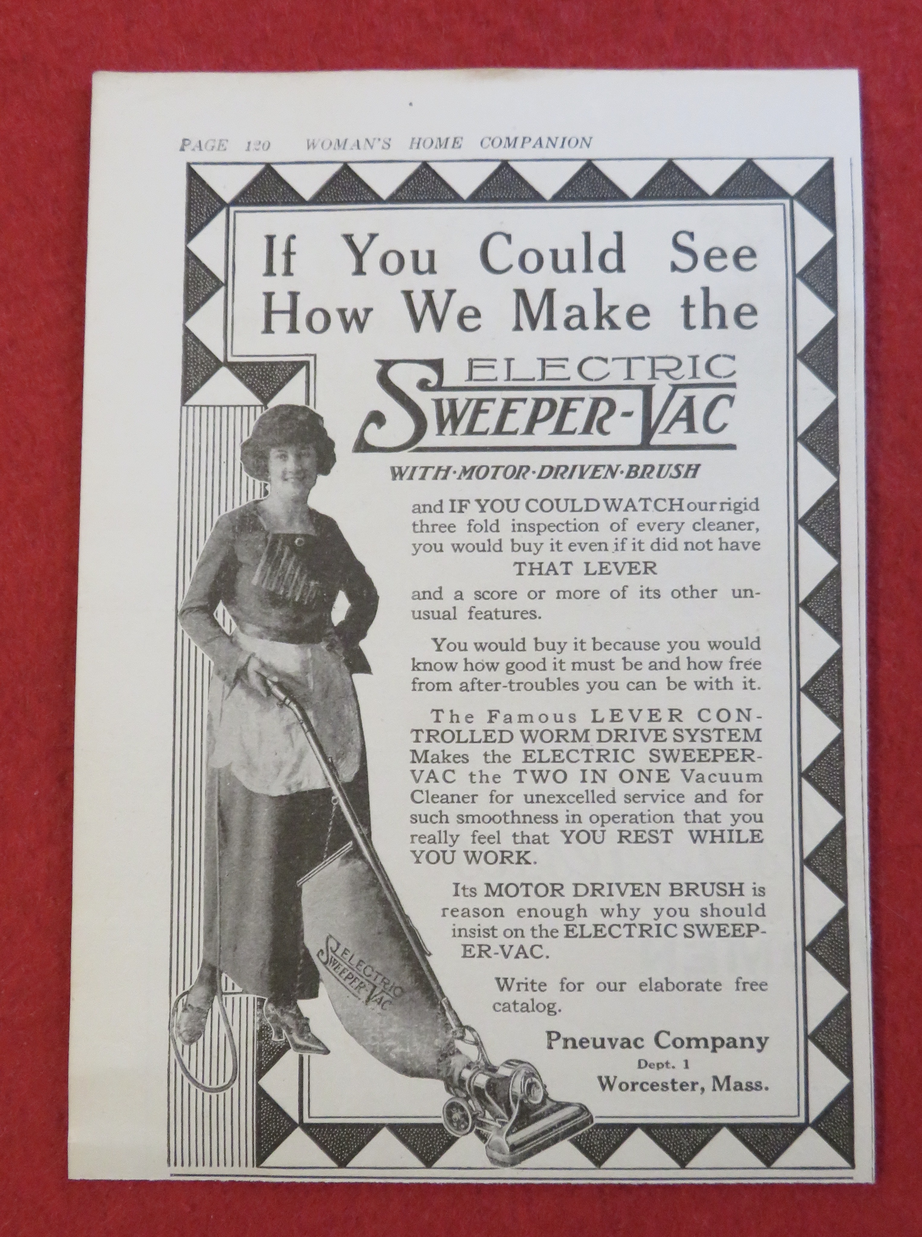 1920 Electric Sweeper Vac with Woman with Vacuum