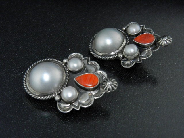 Native American Sterling Silver Pearls Spiny Oyster Cad
