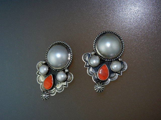 Native American Sterling Silver Pearls Spiny Oyster Cad