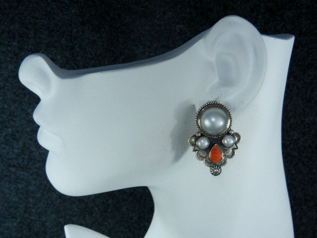 Native American Sterling Silver Pearls Spiny Oyster Cad
