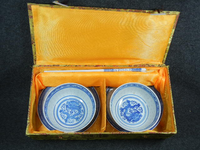 Chinese Dragon eye rice grain saucer bowl chopstick
