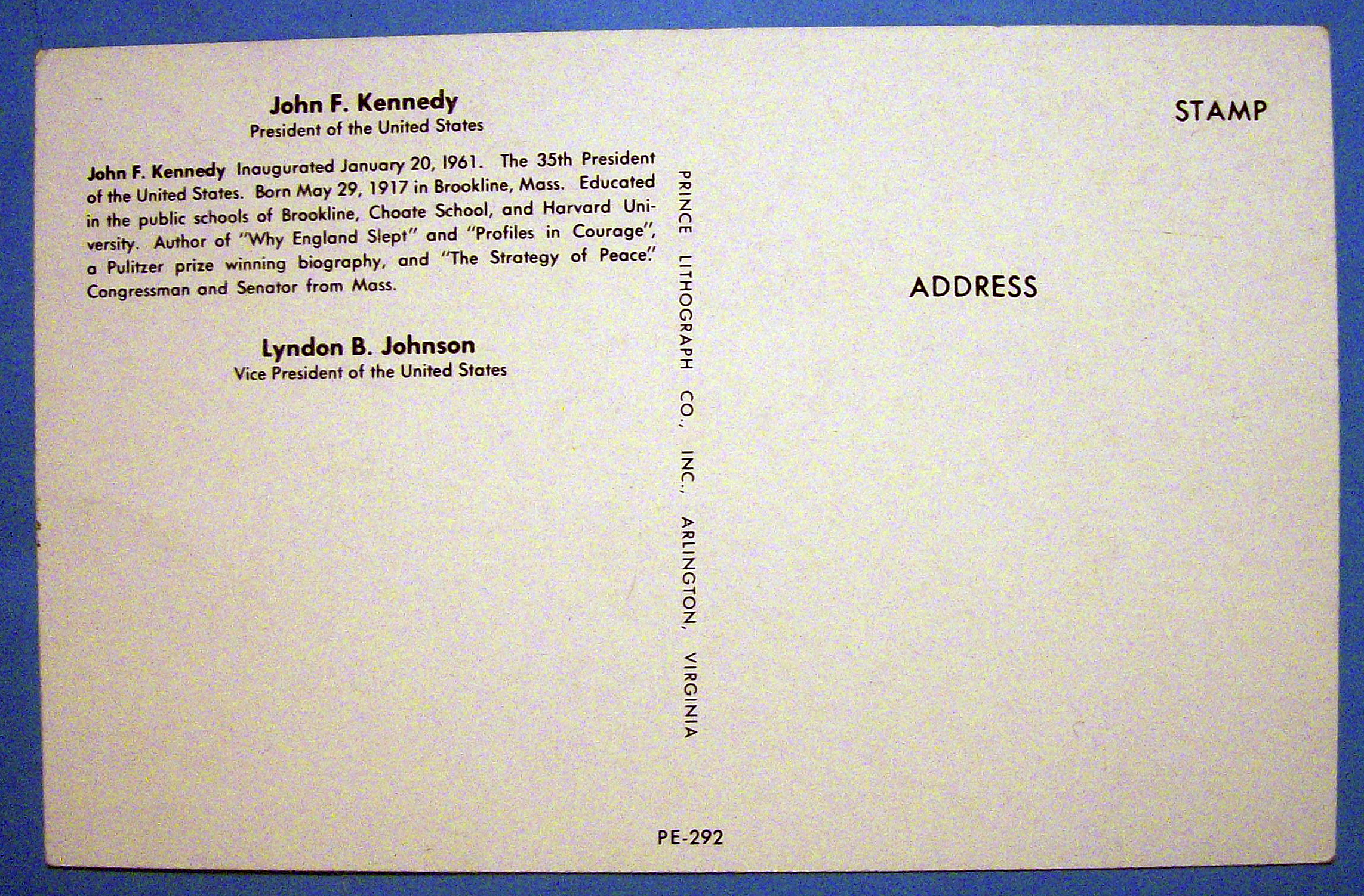 President Kennedy & Vice President Johnson Postcard