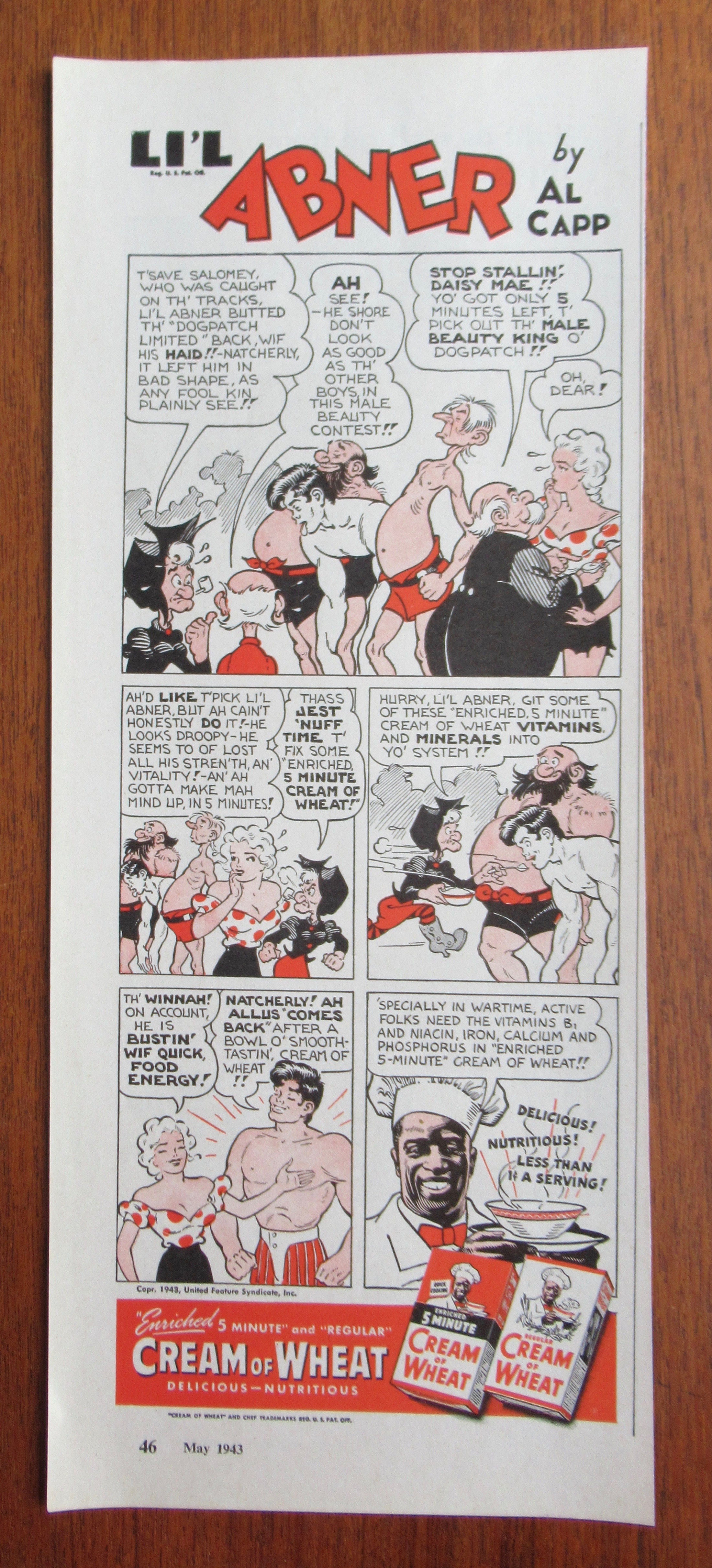 1943 Cream Of Wheat Cereal with Little Abner By Al Capp