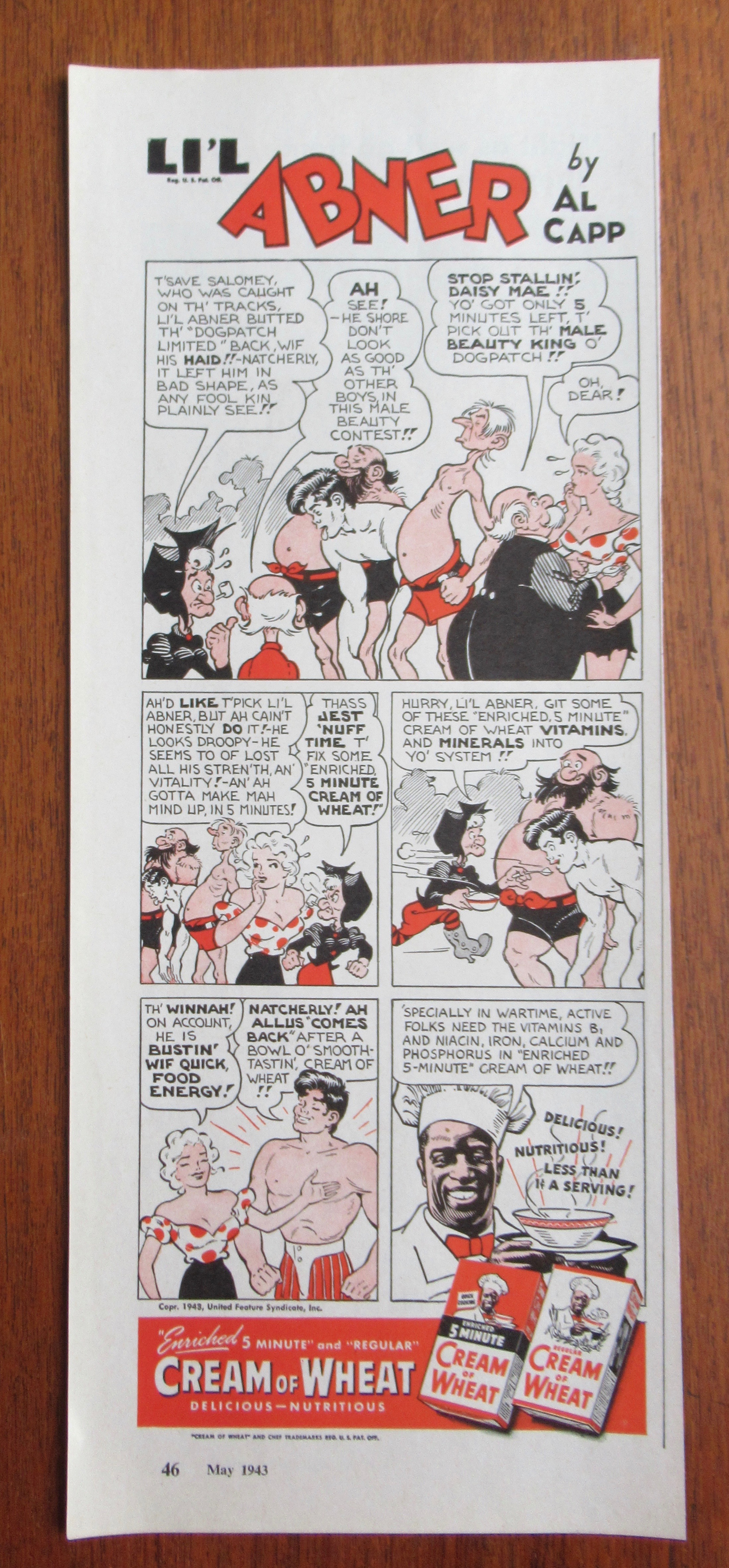1943 Cream Of Wheat Cereal with Little Abner By Al Capp
