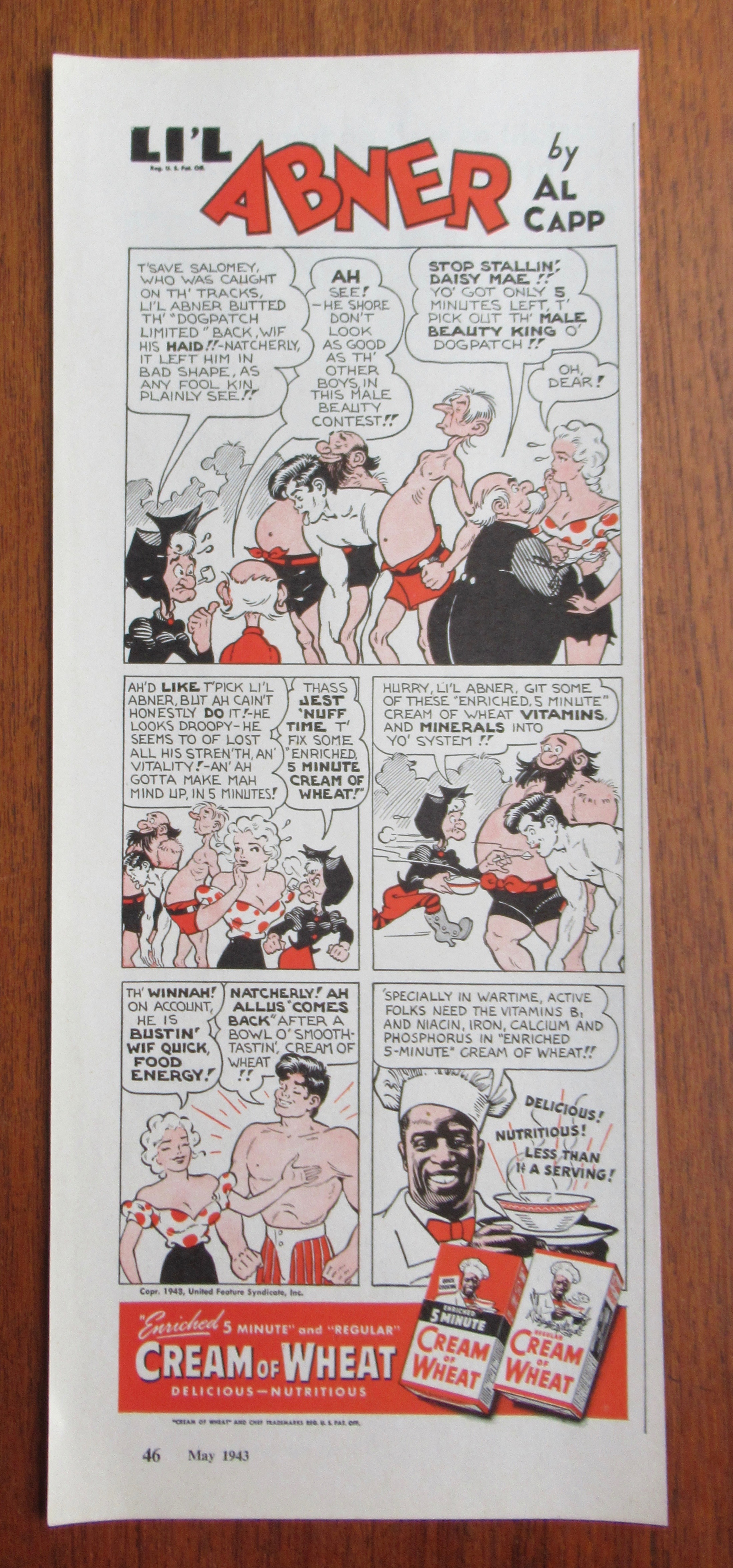 1943 Cream Of Wheat Cereal with Little Abner By Al Capp