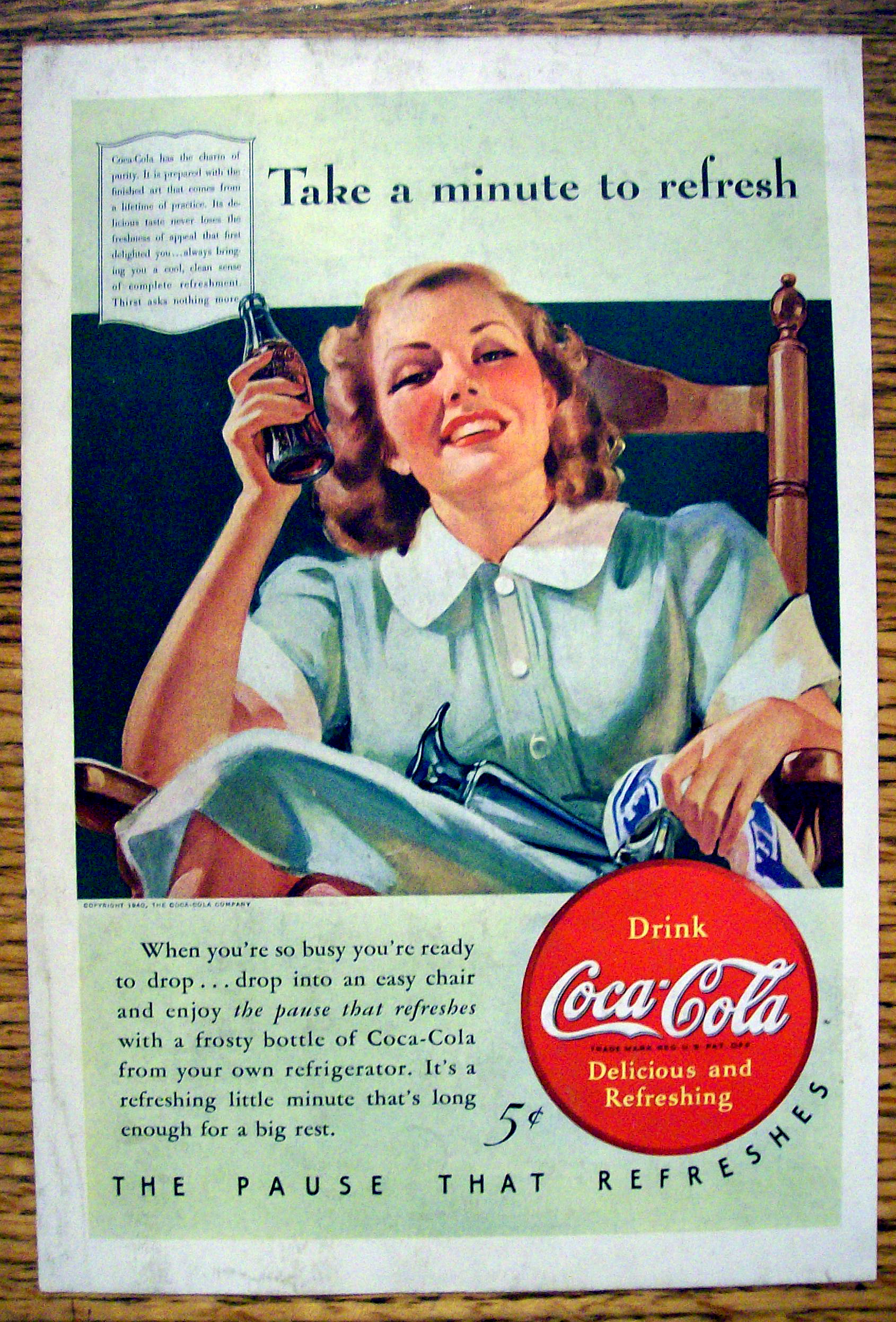 1940 Coca Cola (Coke) w/ Woman Sitting & Drinking Soda