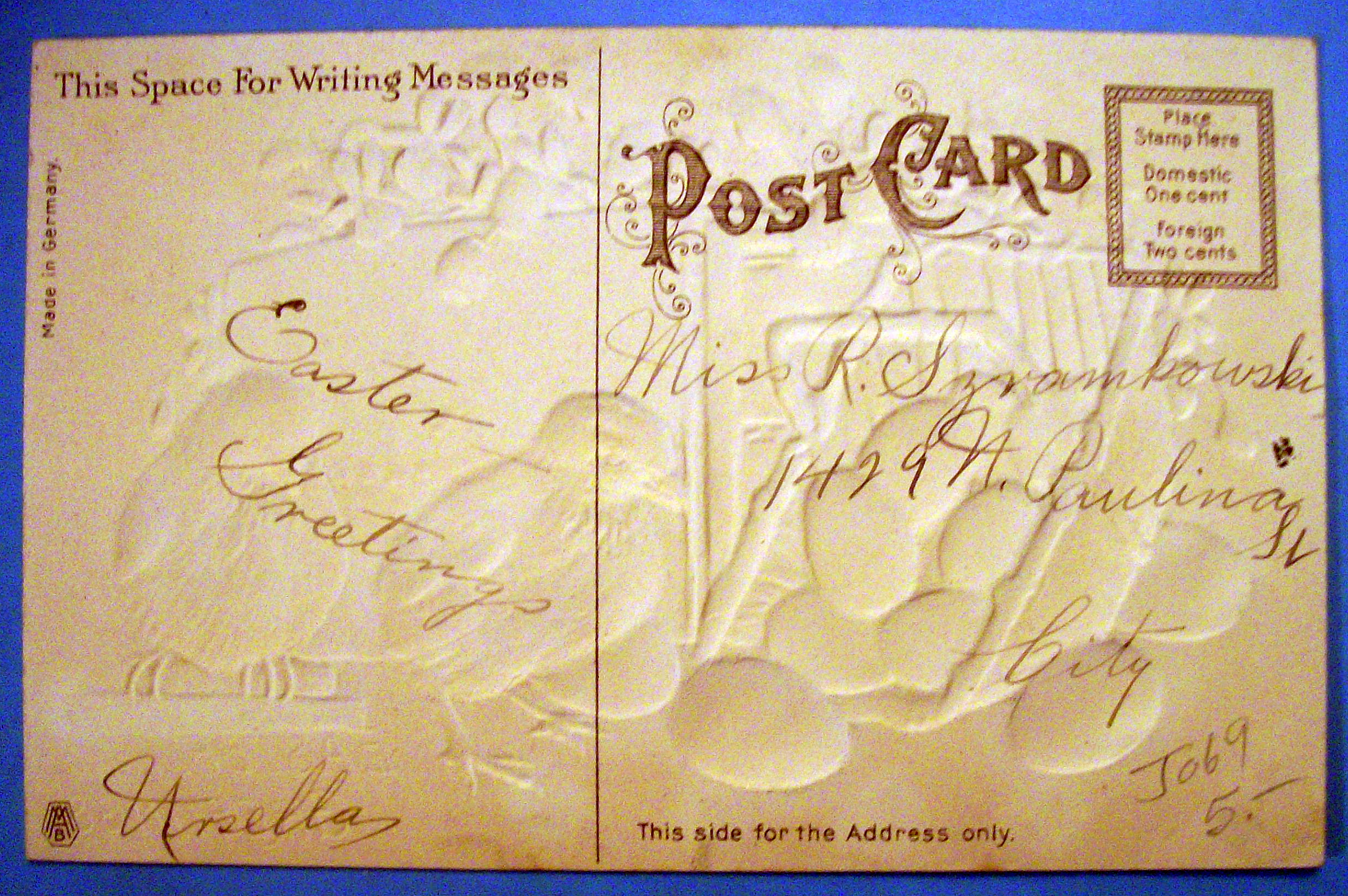 Easter Greetings Postcard w/Chicks Standing by Basket