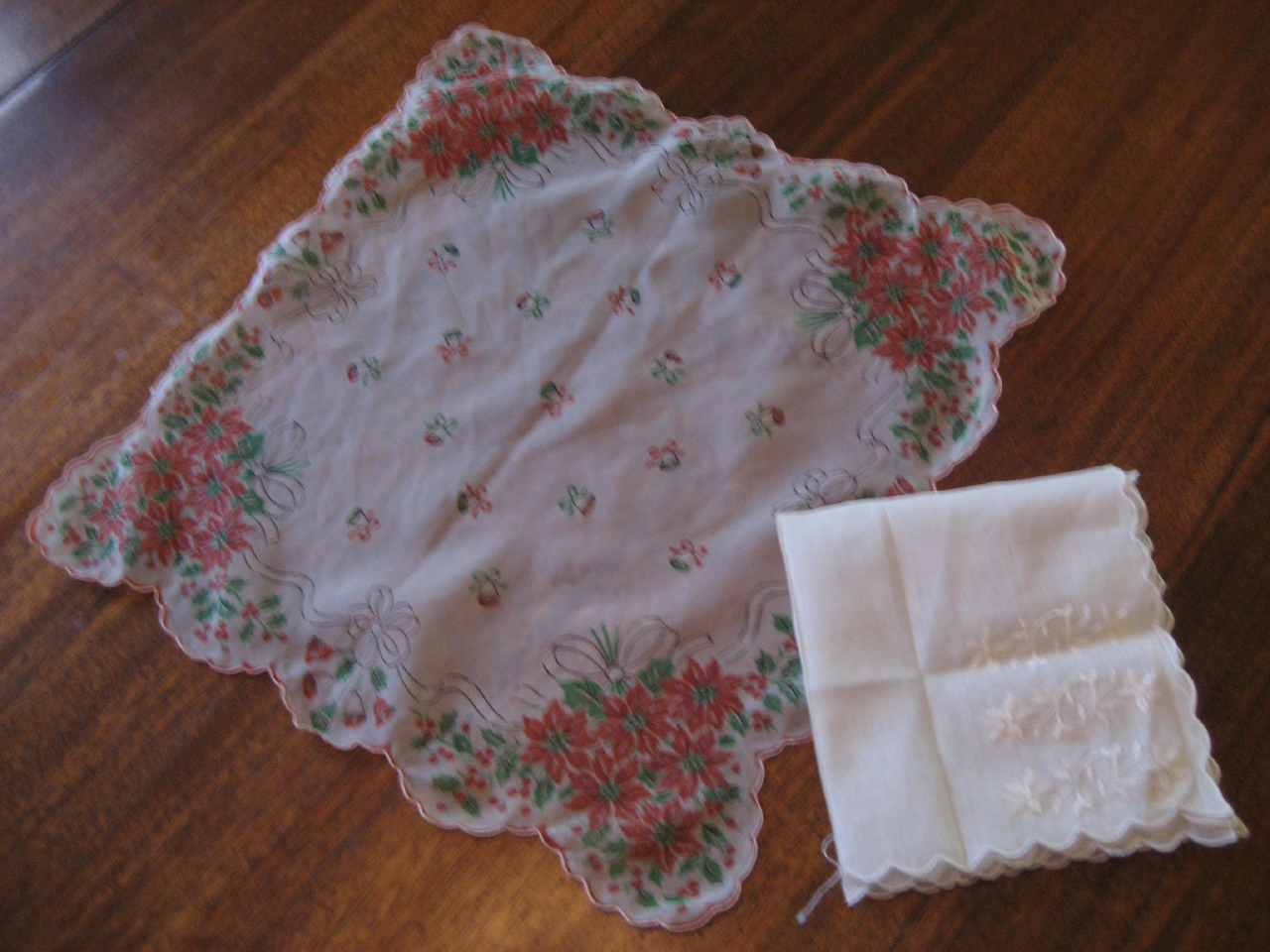 Christmas and White Flower Handkerchiefs