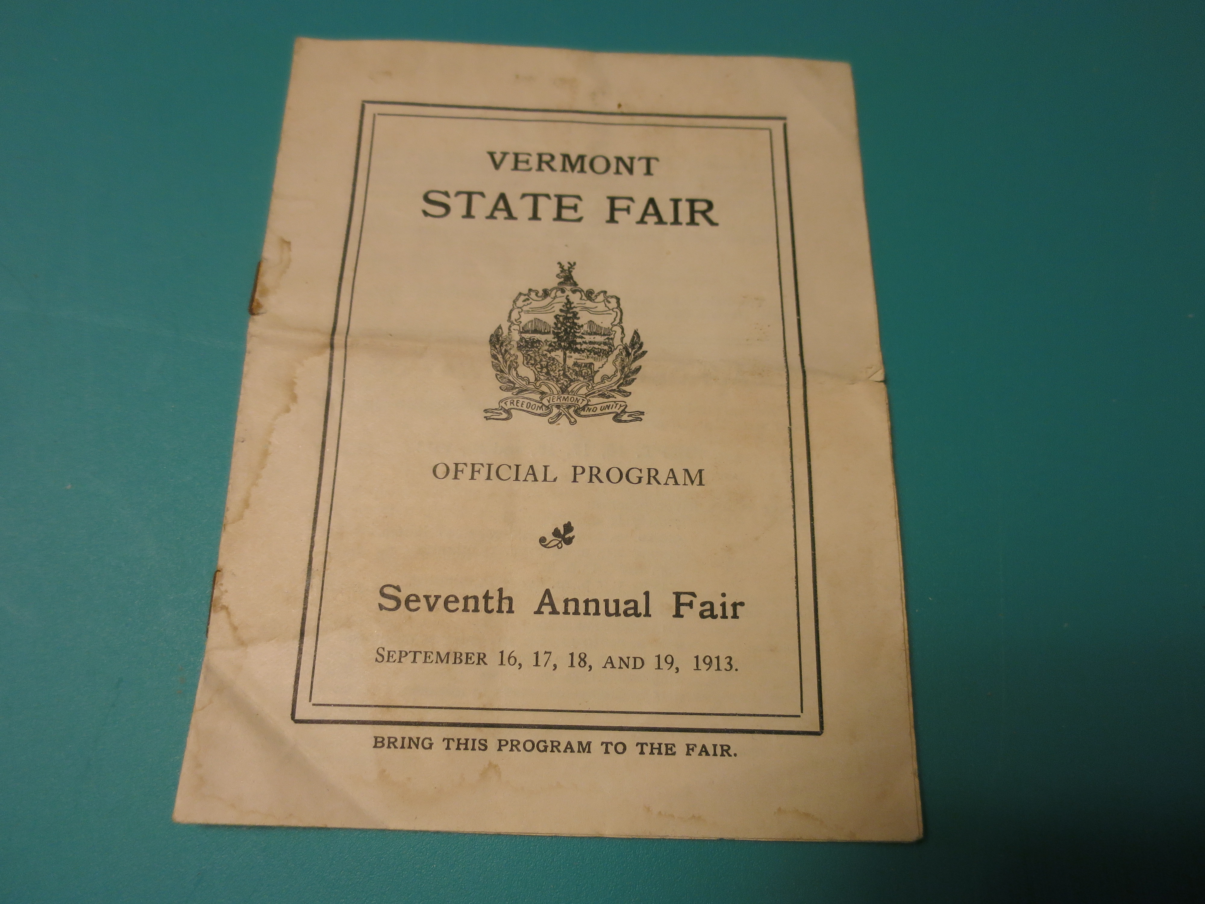 Program Vermont State Fair 1913 7th fair
