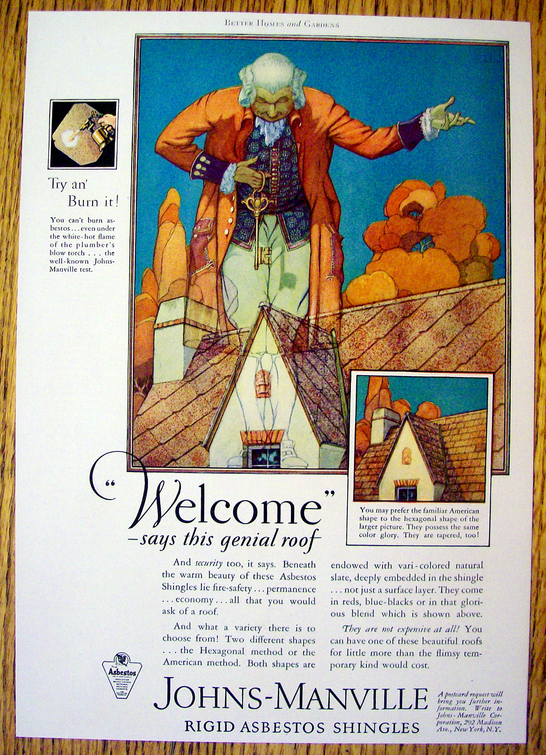 1927 Johns Manville Shingles with Man Looking At Roof