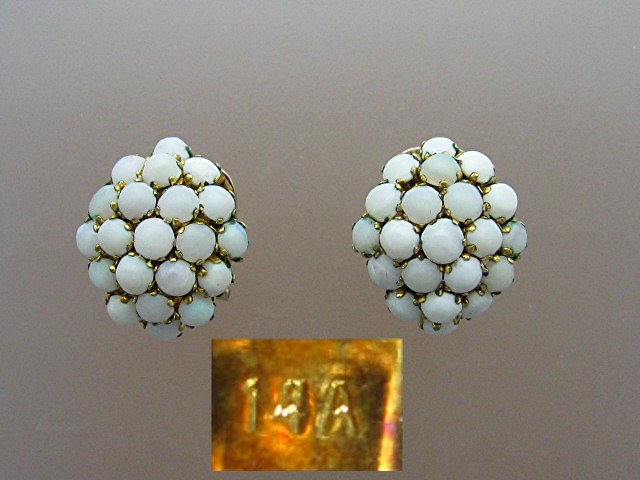 Earrings 14K Gold OPAL Clip  Istanbul Turkey