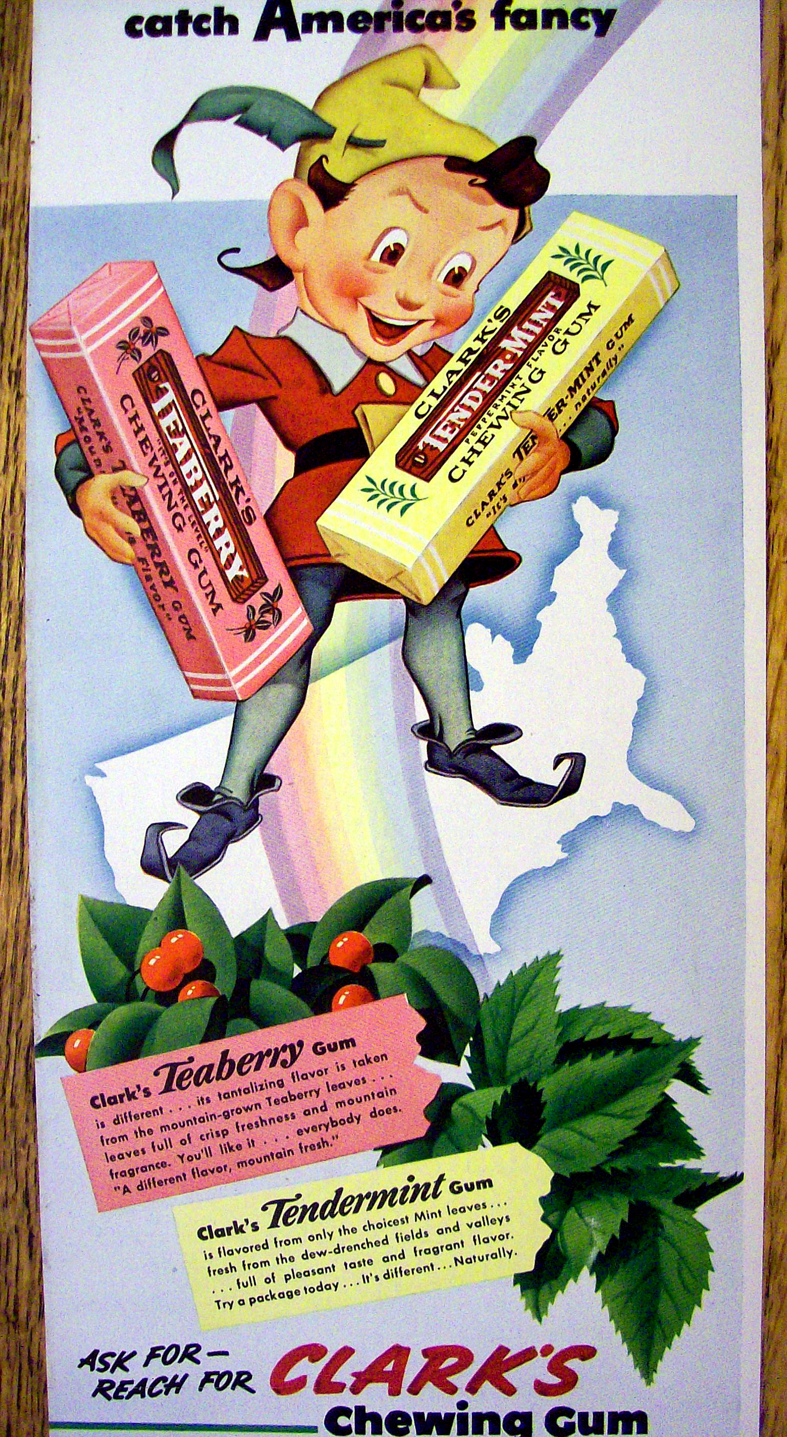 1942 Clark's Chewing Gum with Little Elf Holding Gum