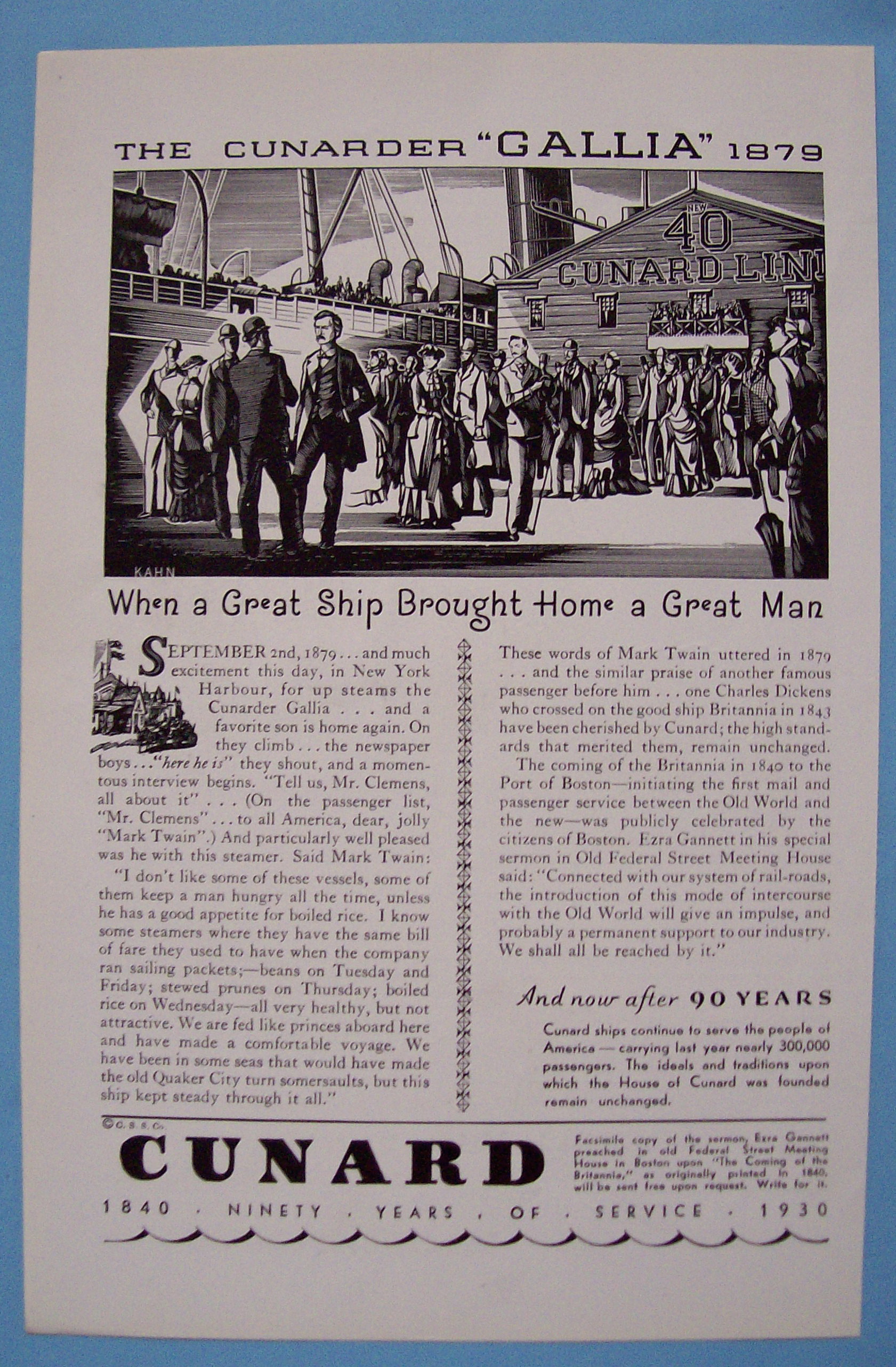 1930 Cunard Cruise Lines with Cunarder Gallia 1879