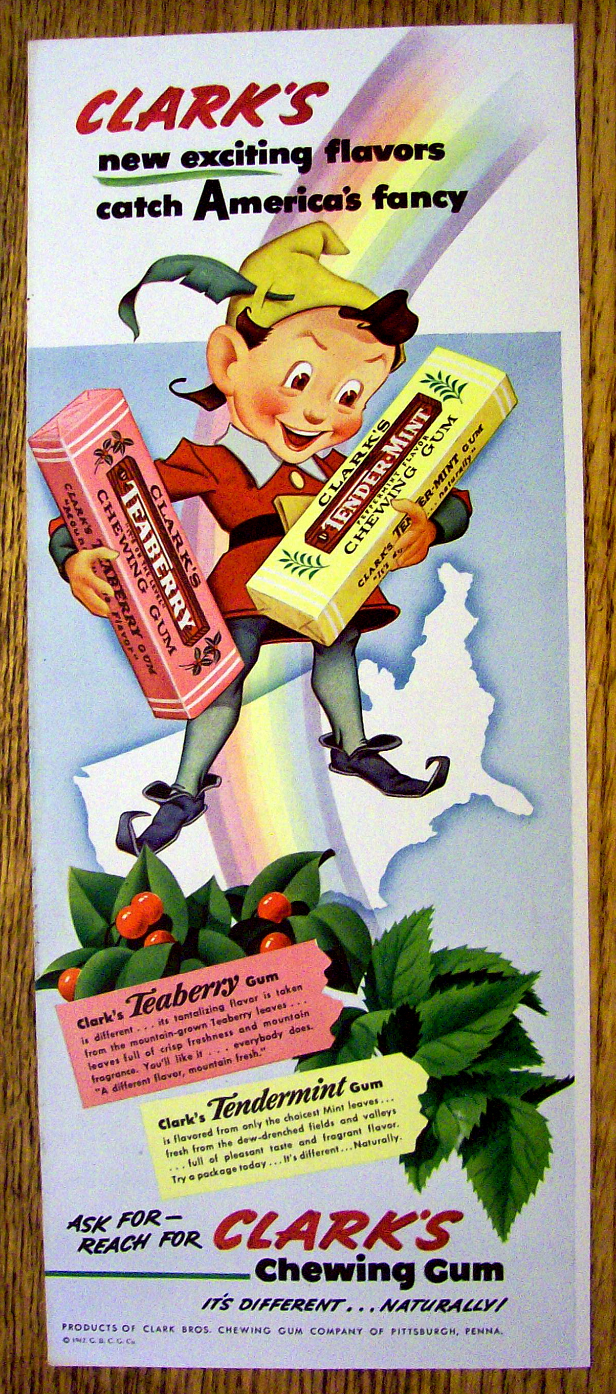 1942 Clark's Chewing Gum with Little Elf Holding Gum