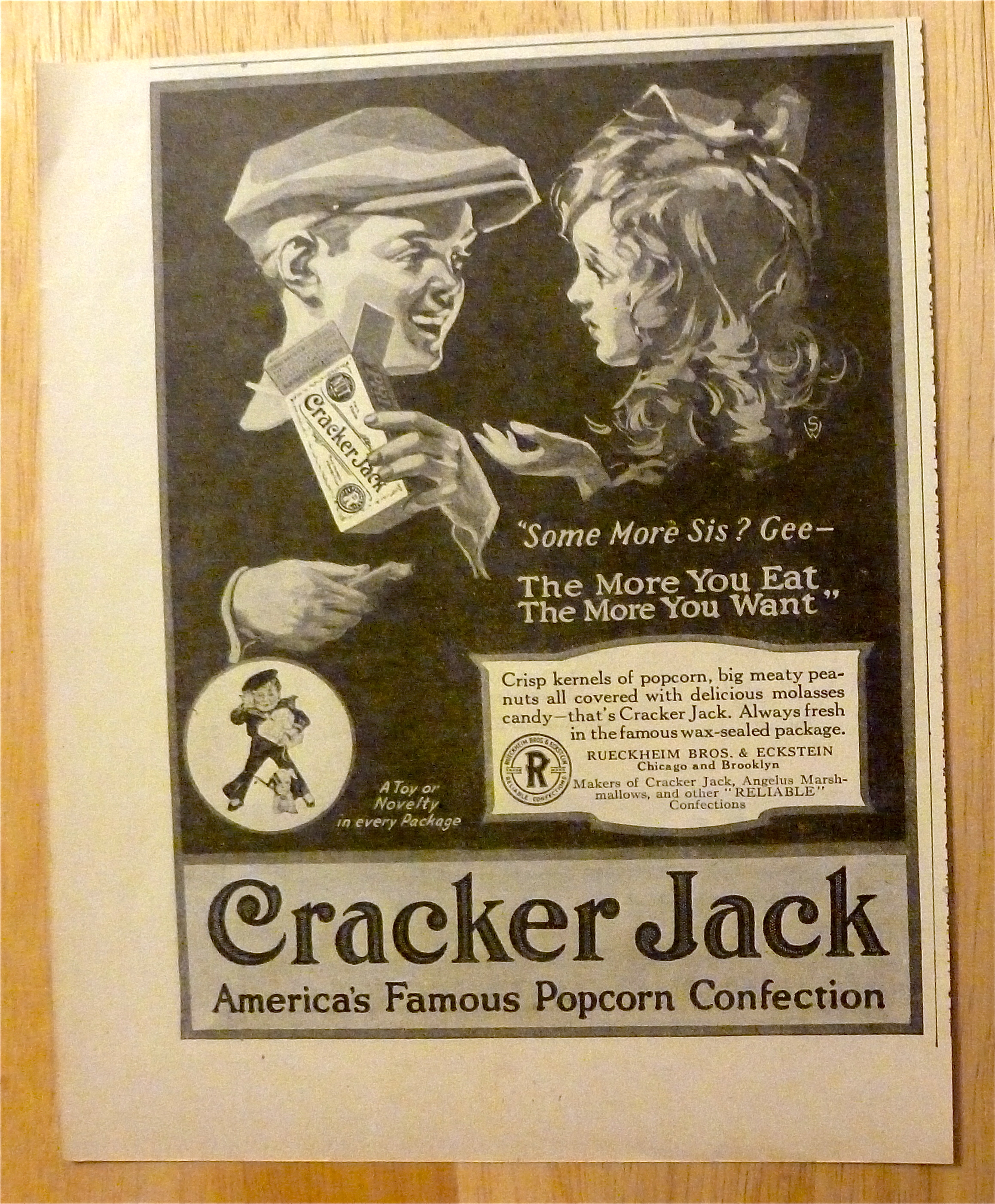 1921 Cracker Jack Popcorn with Boy & Girl
