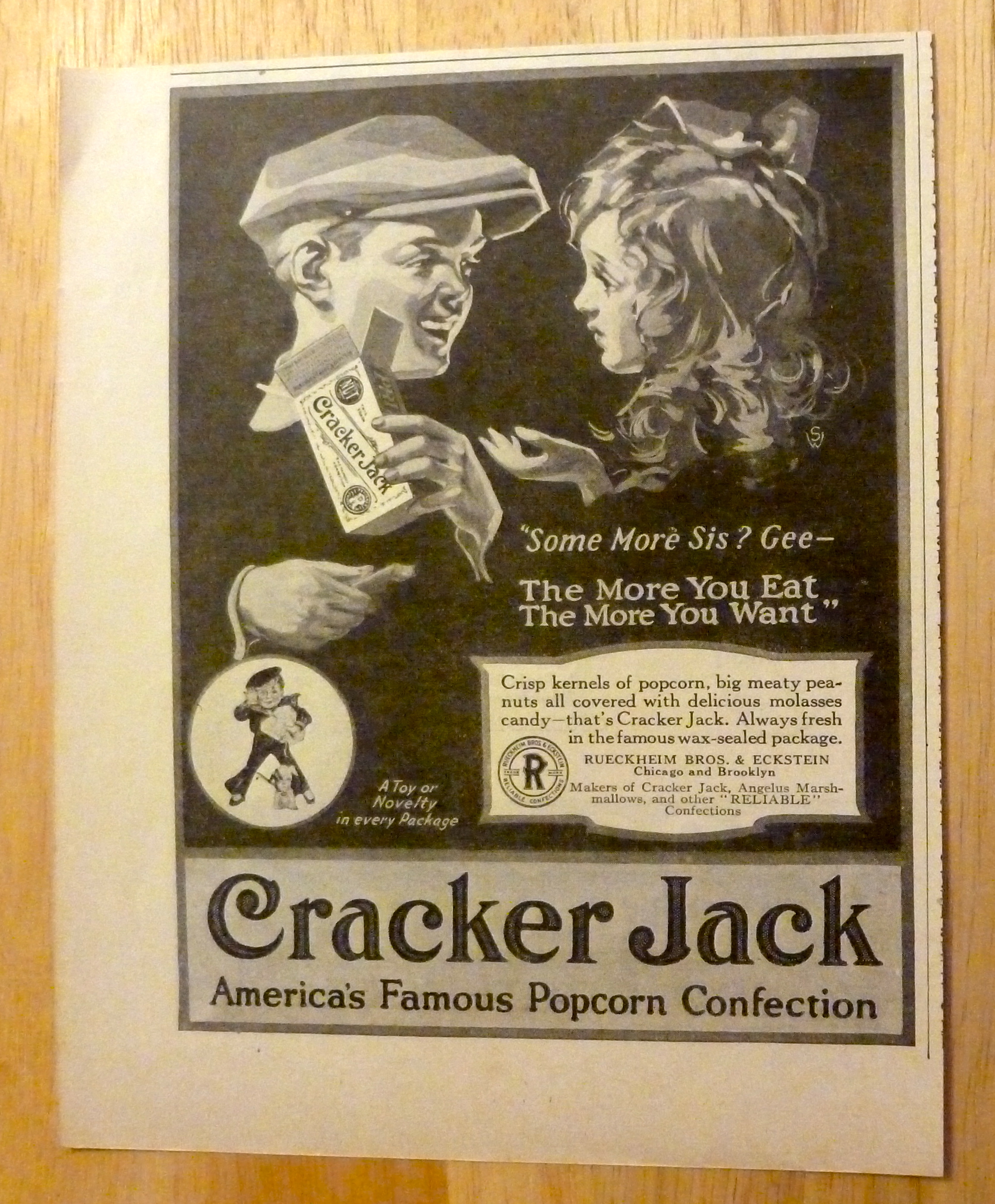 1921 Cracker Jack Popcorn with Boy & Girl