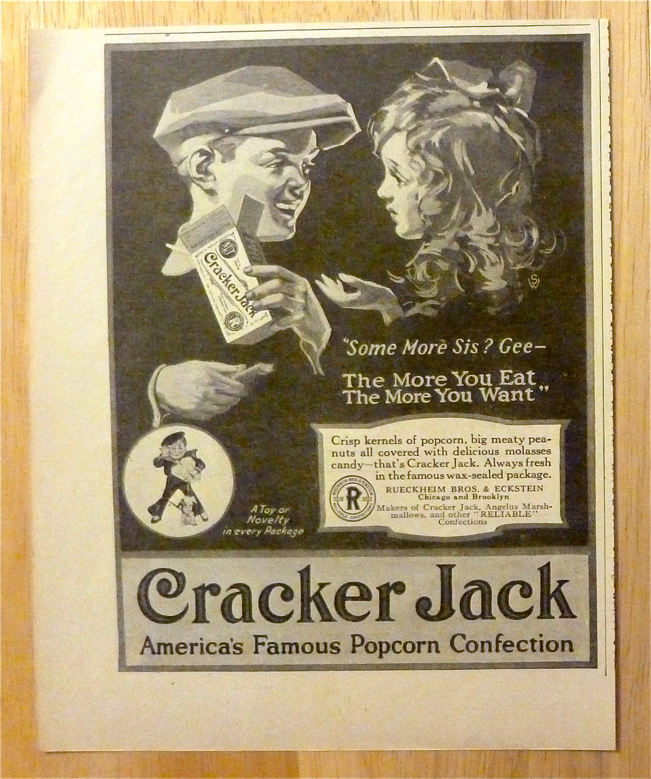1921 Cracker Jack Popcorn with Boy & Girl