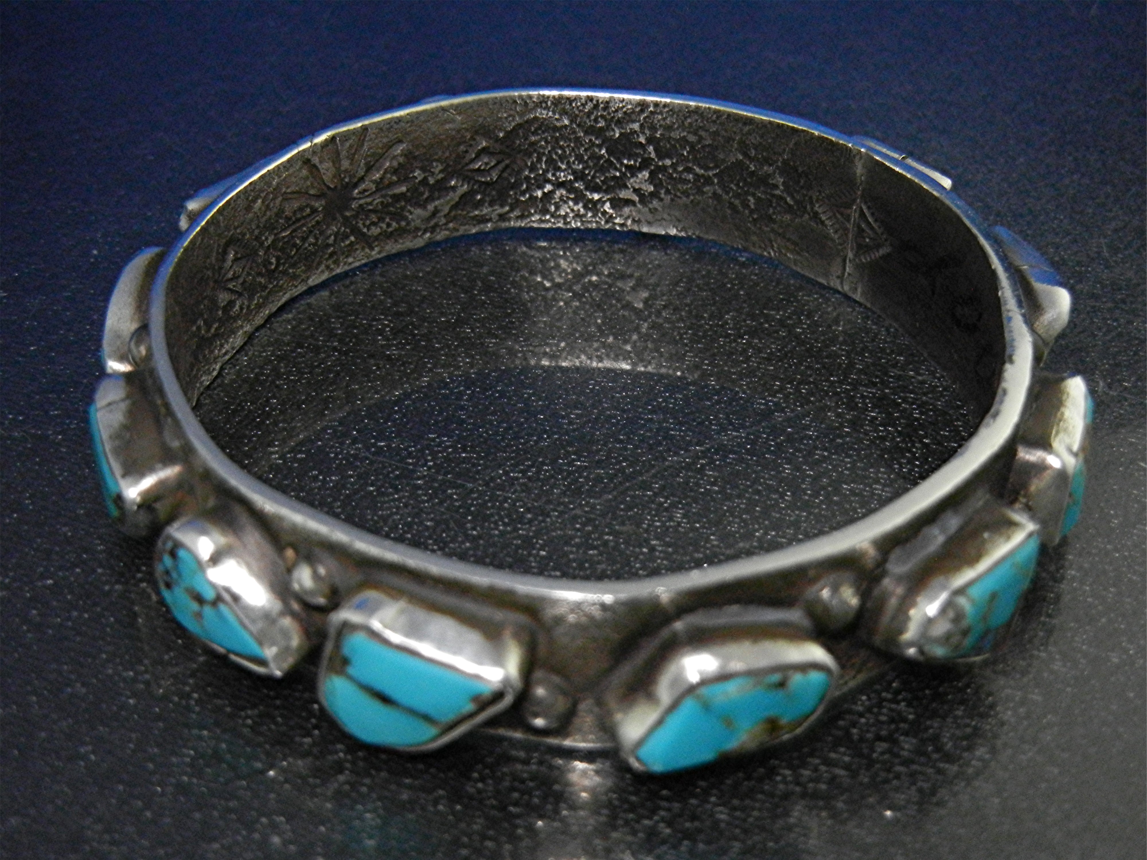 Zuni Sterling Silver Kingman Turquoise Bangle Bracelet