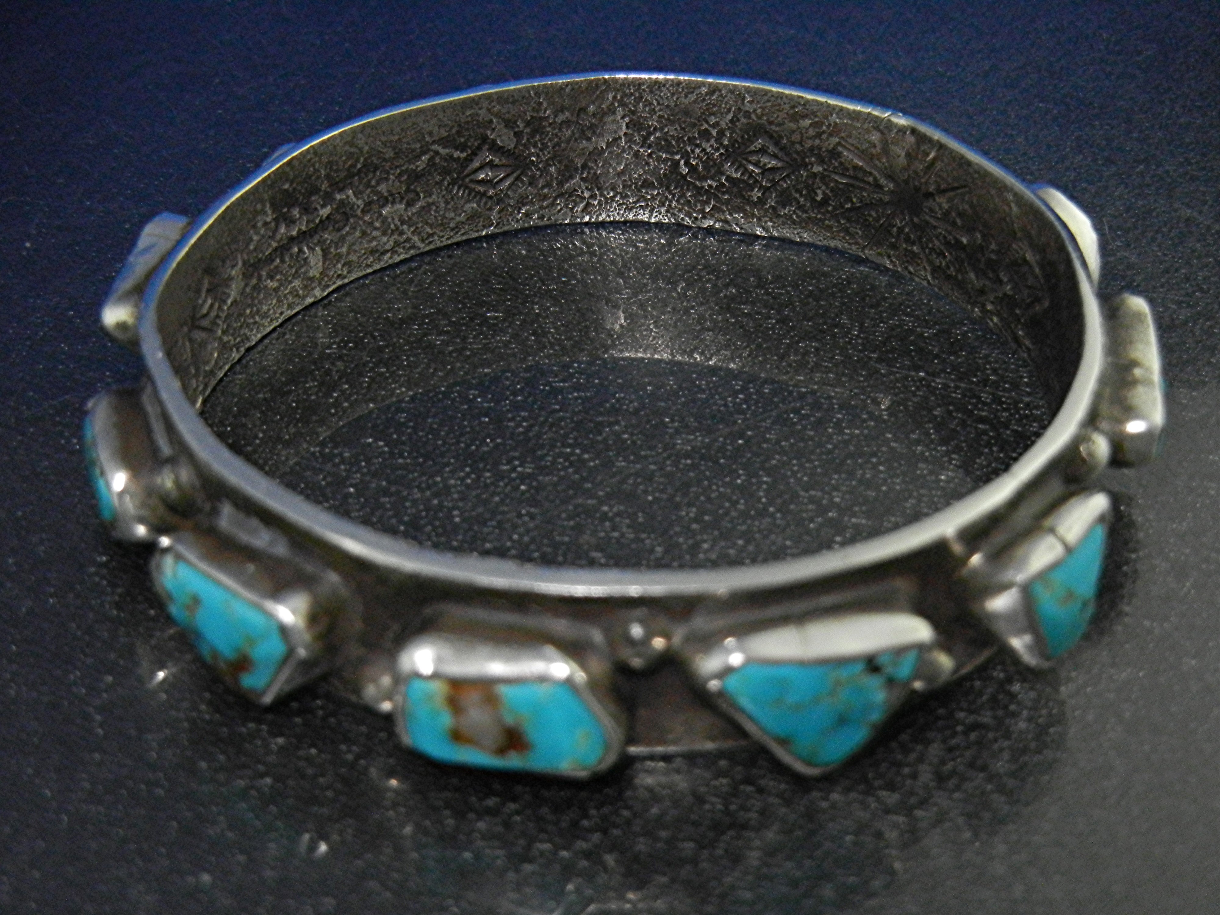 Zuni Sterling Silver Kingman Turquoise Bangle Bracelet