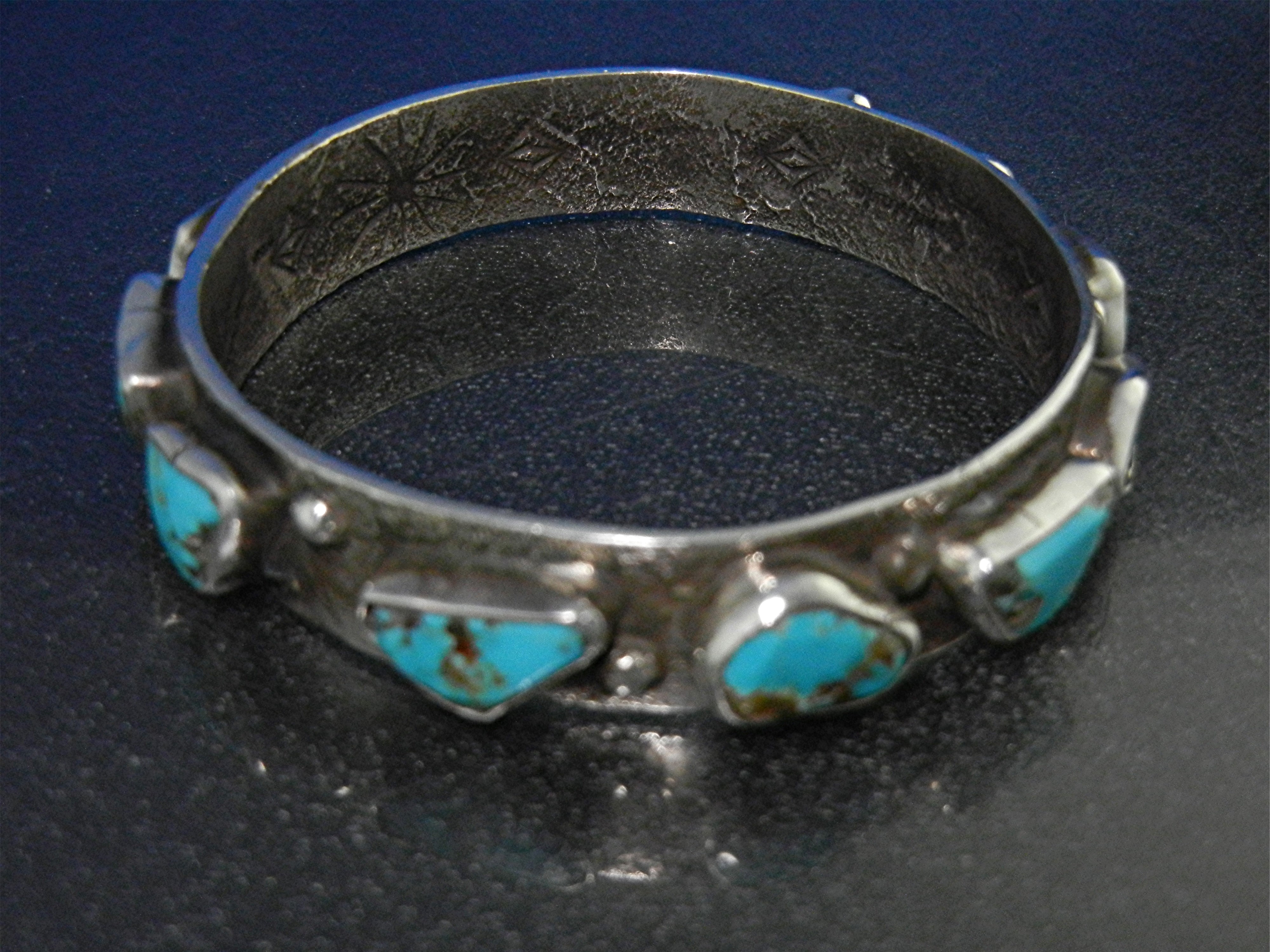 Zuni Sterling Silver Kingman Turquoise Bangle Bracelet