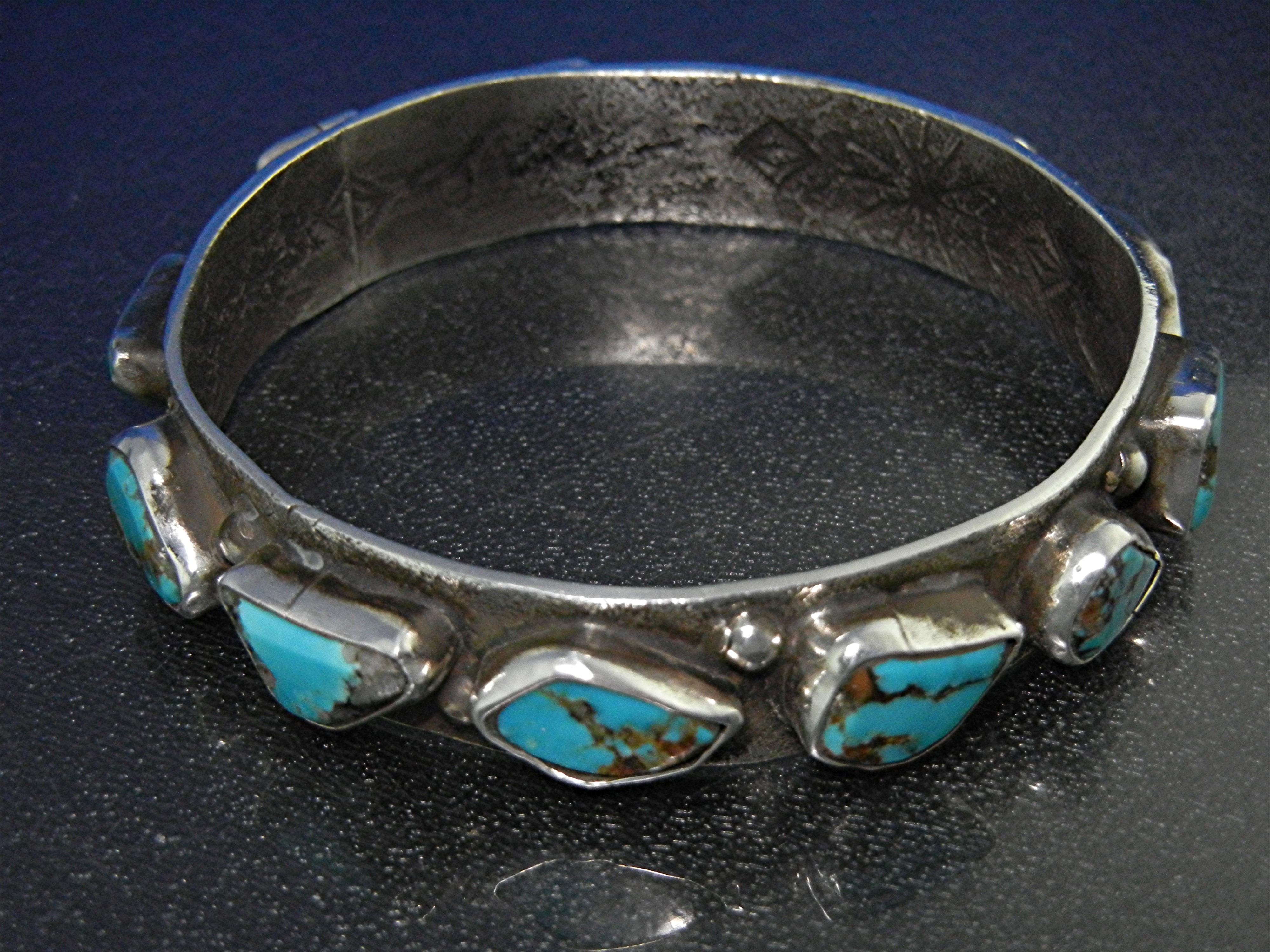 Zuni Sterling Silver Kingman Turquoise Bangle Bracelet