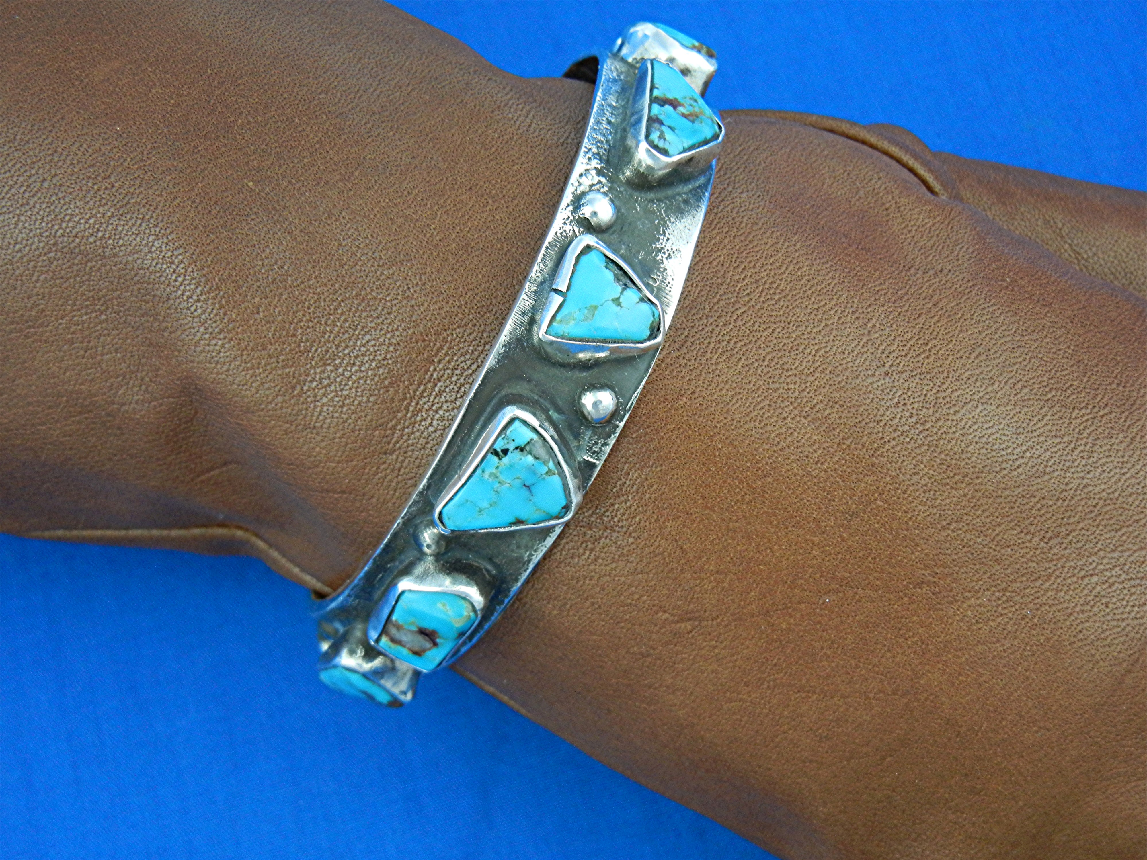 Zuni Sterling Silver Kingman Turquoise Bangle Bracelet