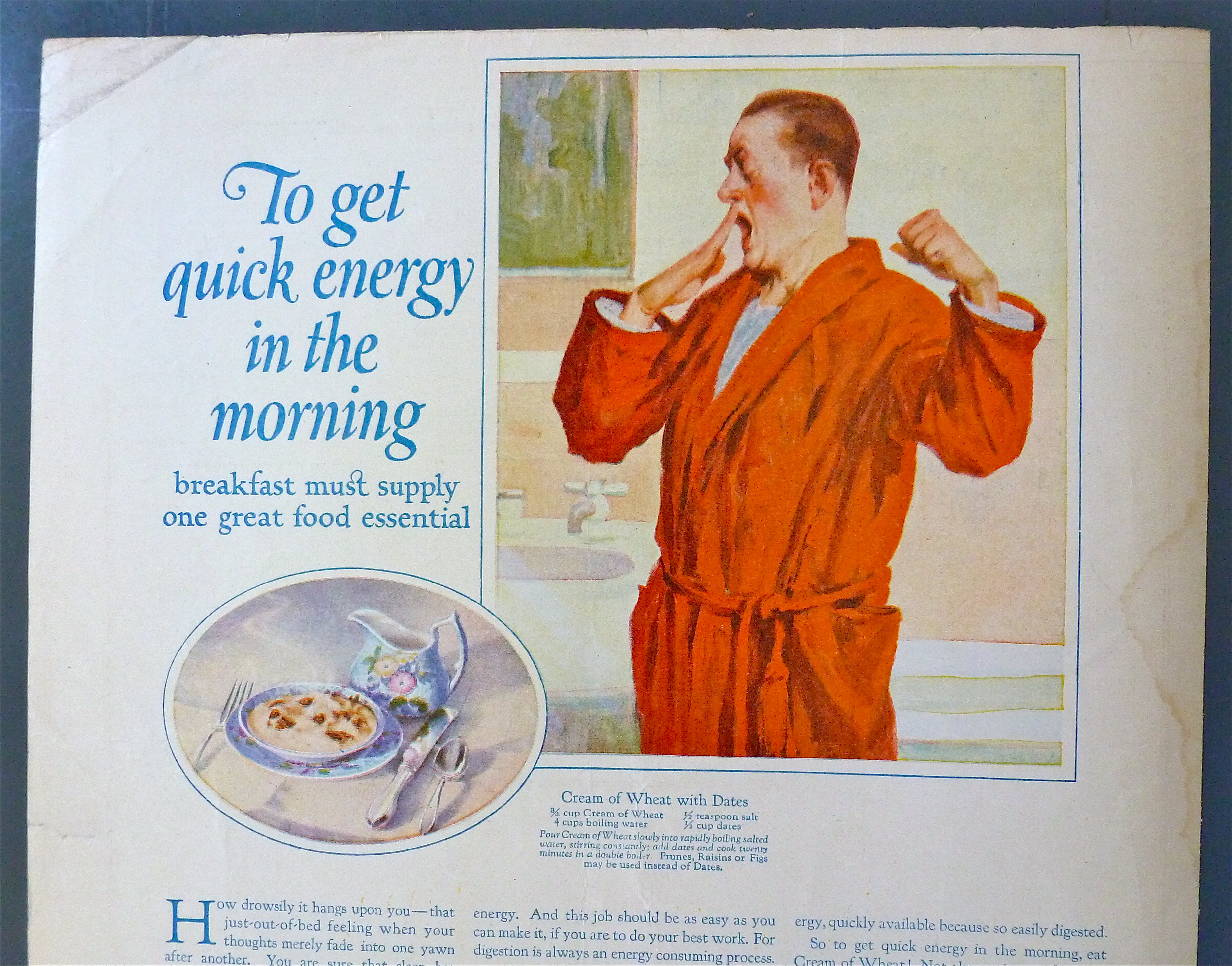1924 Cream Of Wheat w/ Man Yawning