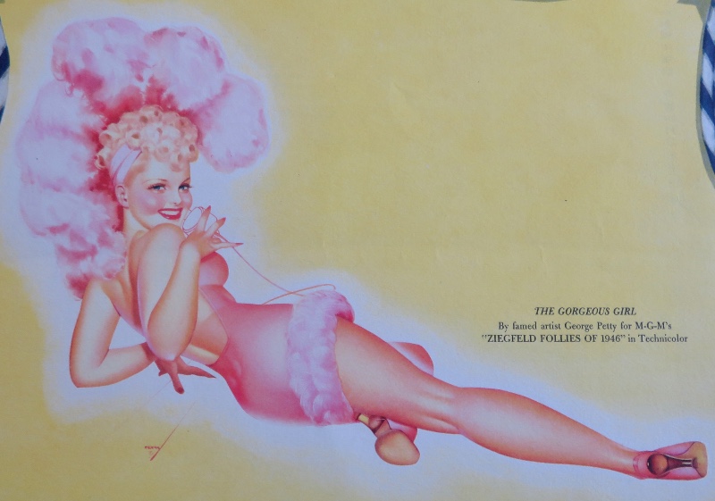 Original 1940's The Gorgeous Girl Wearing Pink Headdress With Pink Outfit By George Petty