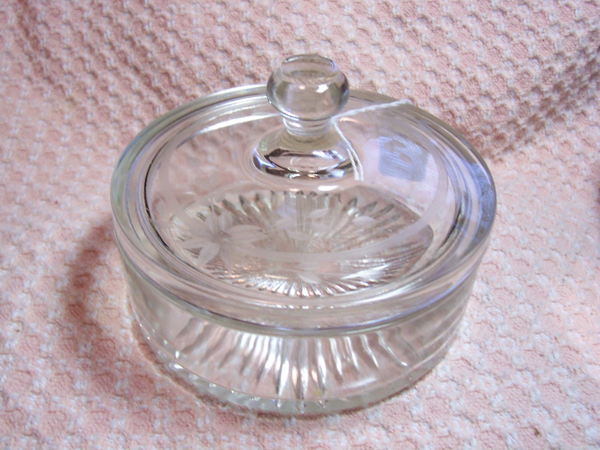 Etched Glass Covered Candy Dish