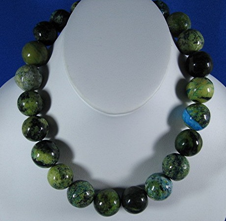 Necklace Crysocolla  Beads  19 Inch Blue Green Gold Mos