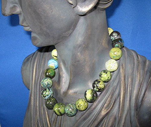 Necklace Crysocolla  Beads  19 Inch Blue Green Gold Mos