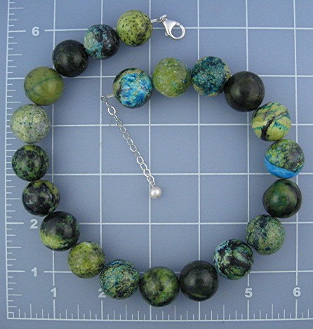 Necklace Crysocolla  Beads  19 Inch Blue Green Gold Mos