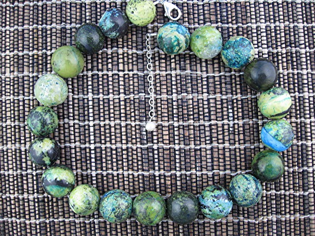 Necklace Crysocolla  Beads  19 Inch Blue Green Gold Mos