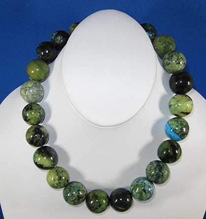 Necklace Crysocolla  Beads  19 Inch Blue Green Gold Mos