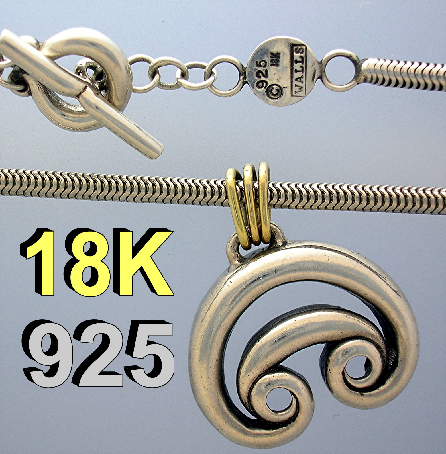 Necklace Sterling Silver and 18K Gold Designer WALLS Sn