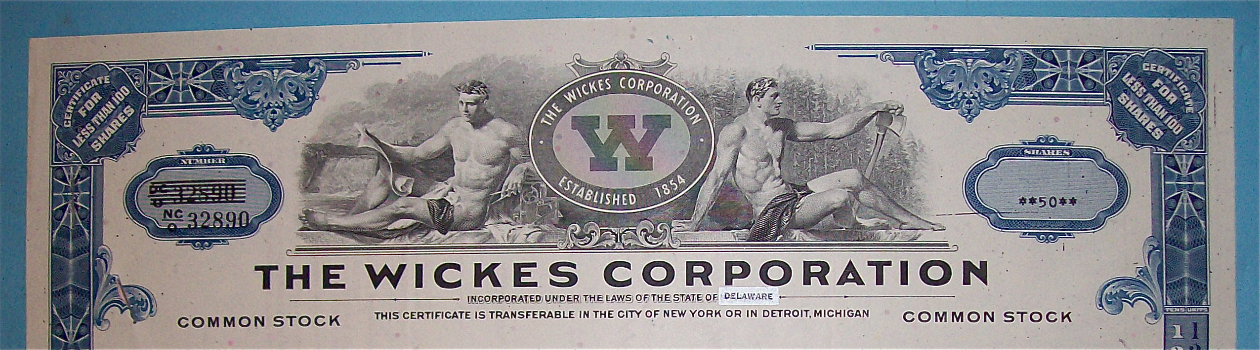 1973 Wickes Corporation Stock Certificate