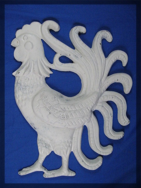 Pair Shabby Chic cast iron Roosters