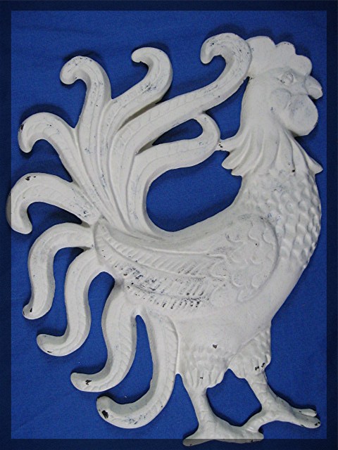 Pair Shabby Chic cast iron Roosters