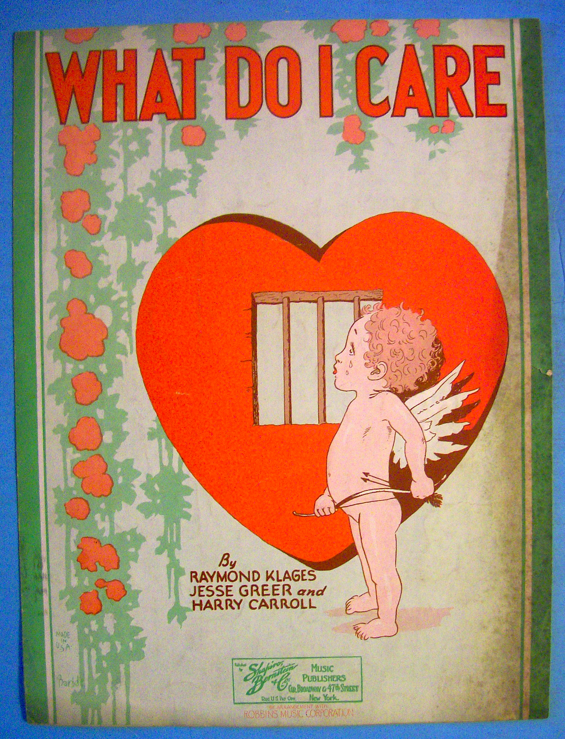 1929 Sheet Music What Do I Care Klages, Greer & Carroll