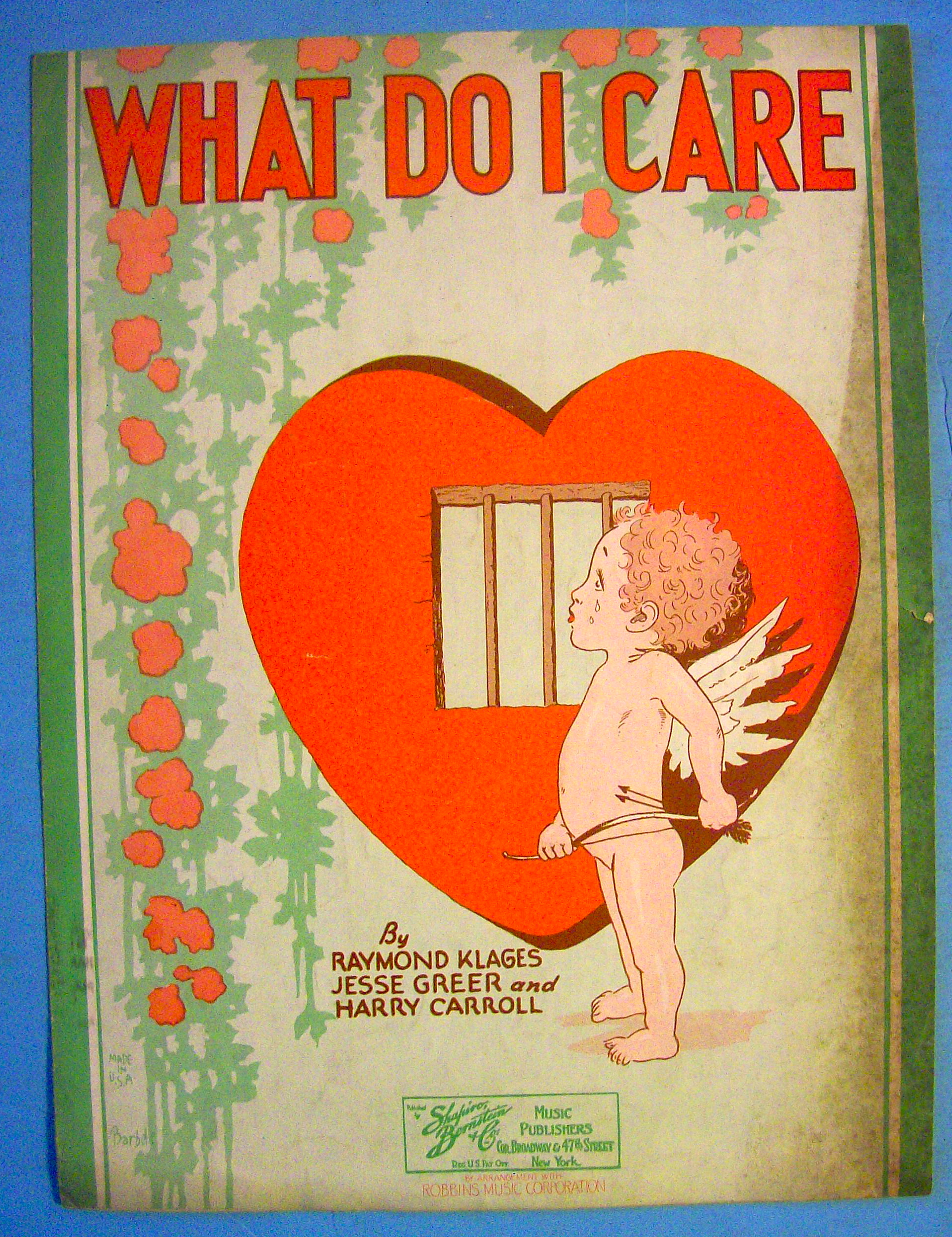 1929 Sheet Music What Do I Care Klages, Greer & Carroll