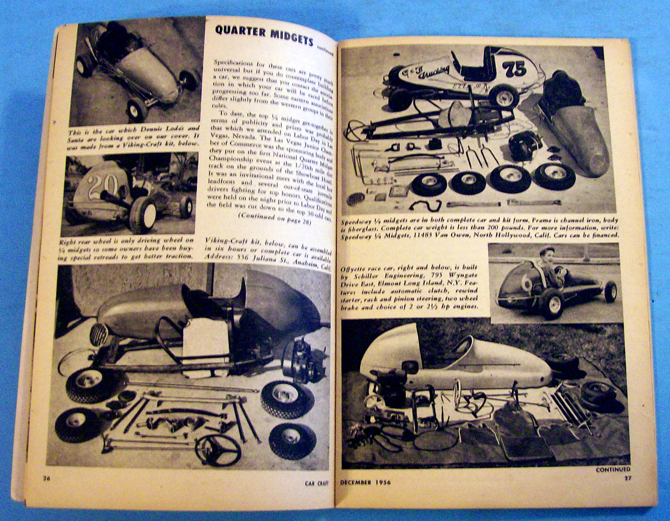 Car Craft December 1956 1/4 Midgets