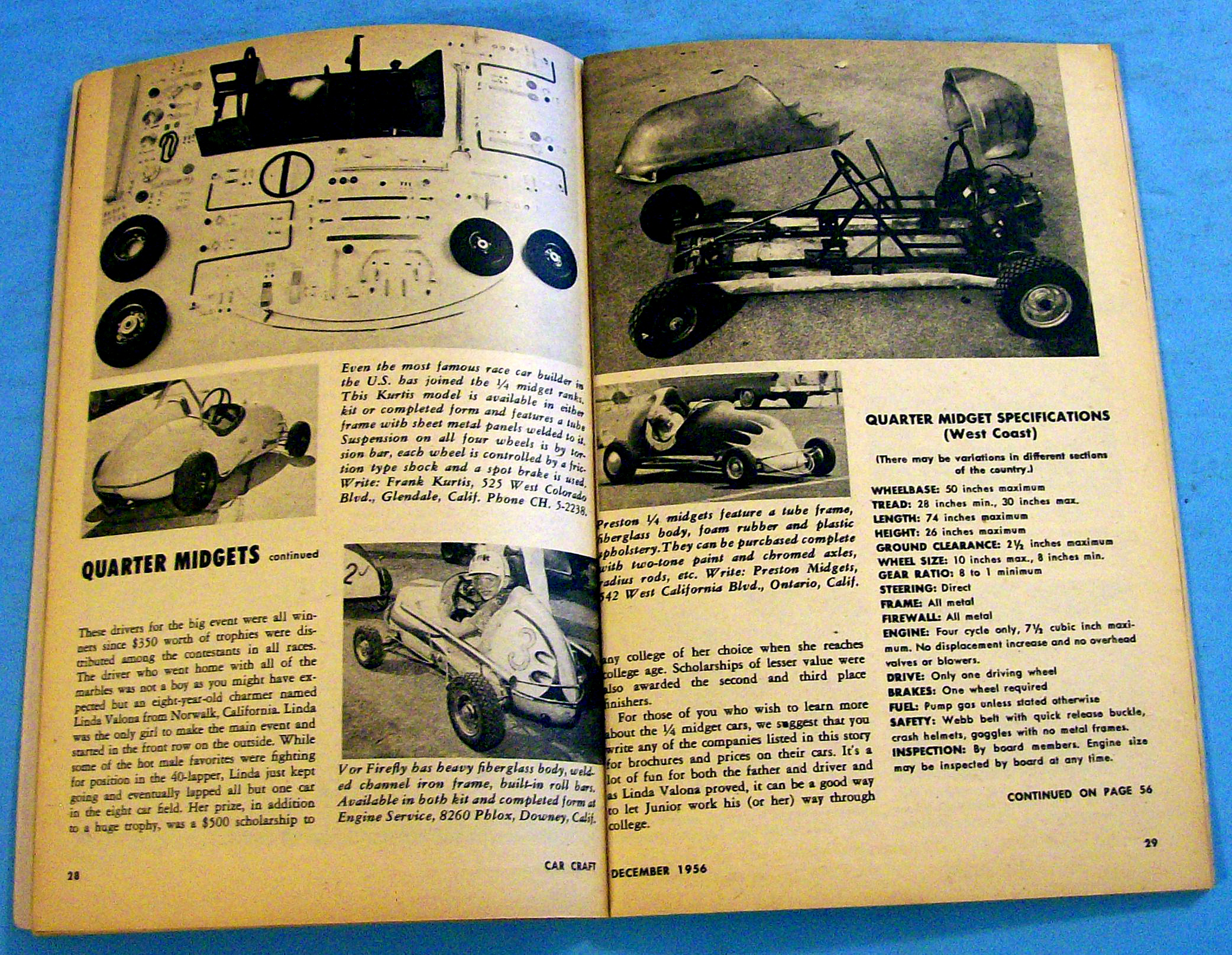 Car Craft December 1956 1/4 Midgets