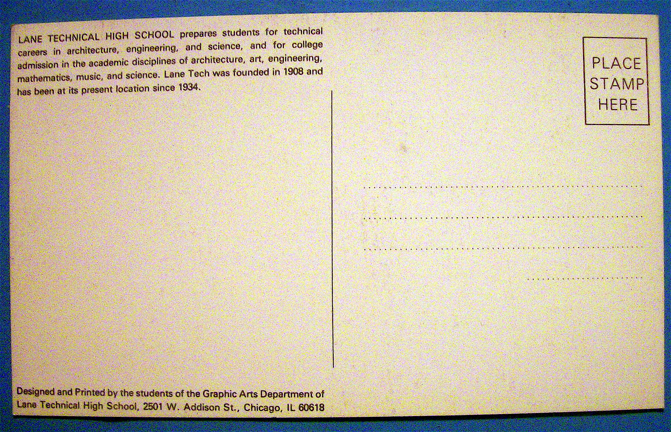 Postcard of Lane Technical High School (Chicago)